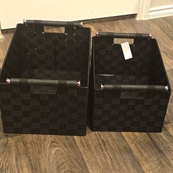 At Home Woven Storage Basket w/Iridescent Pink Knob Handles - Picture 6 of 7